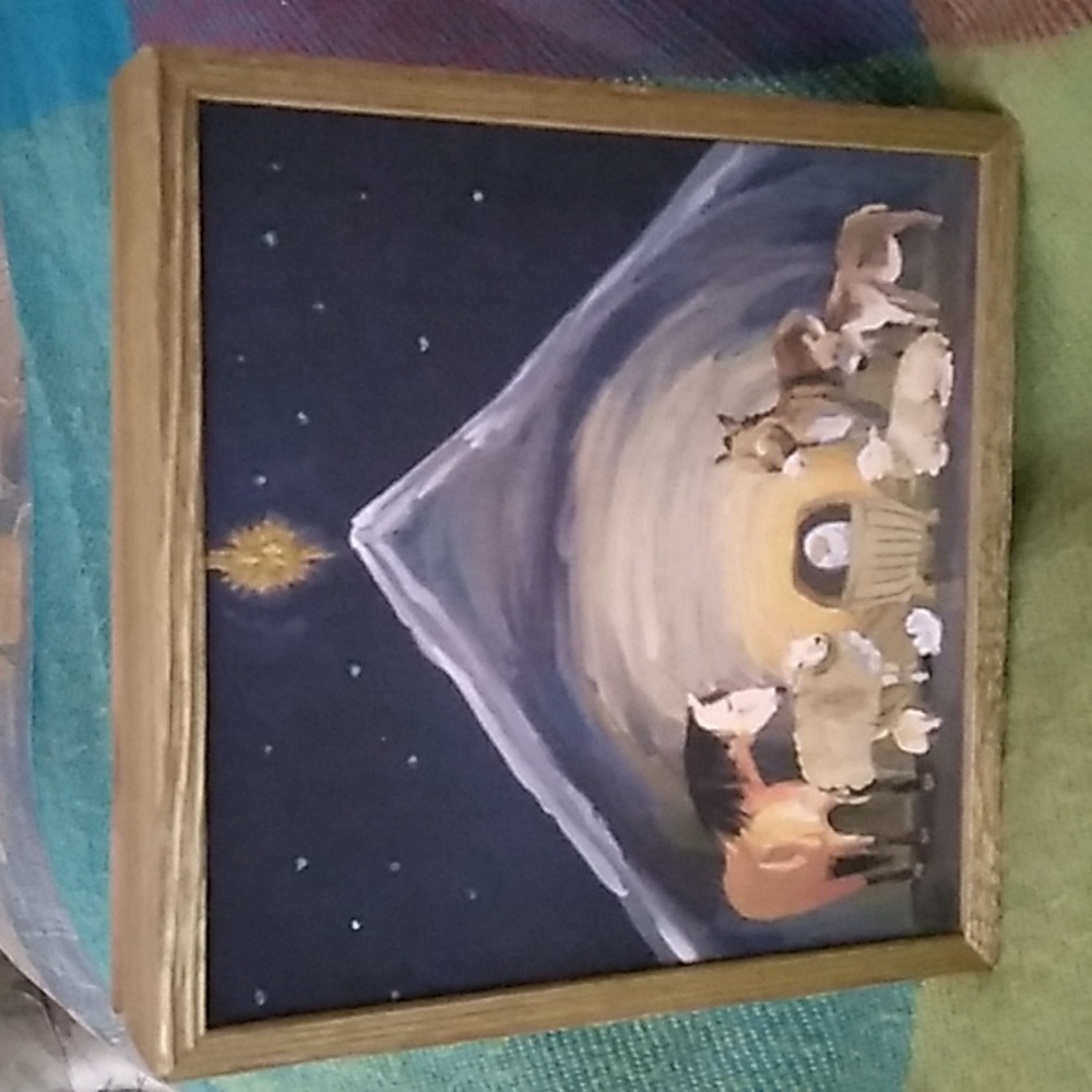 Nativity Manger Embellished Mini Framed Canvas